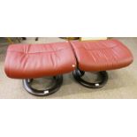 PAIR OF LEATHER TOPPED STOOLS ON CIRCULAR BASES