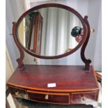 19TH CENTURY MAHOGANY DRESSING TABLE MIRROR WITH BOXWOOD INLAY AND 3 DRAWERS