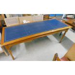 MAHOGANY LIBRARY TABLE WITH RECTANGULAR TOP ON TURNED SUPPORTS . LENGTH 196 CMS.