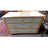 PAINTED CHEST OF 2 SHORT OVER 2 LONG DRAWERS ON TURNED SUPPORTS 76 CM TALL