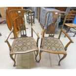 2 EARLY 19TH CENTURY ARTS & CRAFTS STYLE ARMCHAIR WITH DECORATIVE BOXWOOD AND MOTHER OF PEARL INLAY