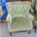 LATE 19TH CENTURY BUTTON BACK TUB CHAIR ON SQUARE TAPERED MAHOGANY SUPPORTS