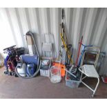 ;LARGE SELECTION OF HOUSEHOLD AND GARDEN TOOLS INCLUDING VACUUM CLEANERS, FORK,