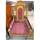 LATE 19TH CENTURY OPEN ARMCHAIR WITH CARVED DECORATION