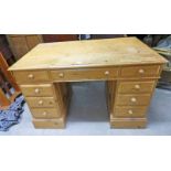 PINE TWIN PEDESTAL DESK WITH 9 DRAWERS