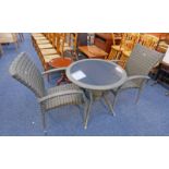 BASKET WORK CIRCULAR TABLE & 2 CHAIRS