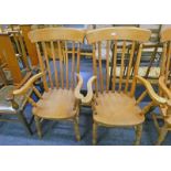 PAIR 21ST CENTURY OAK OPEN KITCHEN ARMCHAIRS ON TURNED SUPPORTS 117 CM TALL Condition