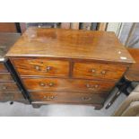 19TH CENTURY MAHOGANY CHEST OF DRAWERS WITH 2 SHORT DRAWERS OVER 2 LONG DRAWERS ON BRACKET SUPPORTS.