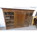 EARLY 20TH CENTURY CABINET WITH CENTRALLY SET PANEL DOOR FLANKED BY 2 ASTRAGAL GLASS DOORS - LENGTH