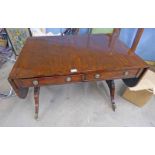 19TH CENTURY MAHOGANY SOFA TABLE ON SPREADING SUPPORTS WITH 2 DRAWERS