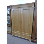 PINE WARDROBE WITH 2 PANEL DOORS Condition Report: No handles or key.