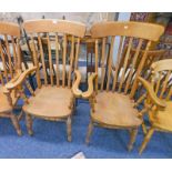 PAIR 21ST CENTURY OAK OPEN KITCHEN ARMCHAIRS ON TURNED SUPPORTS 119 CM TALL Condition