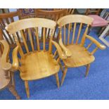 2 BEECH FRAMED ARM CHAIRS