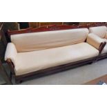 ORIENTAL CARVED HARDWOOD FRAMED SETTEE - 194CM