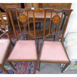 PAIR OF LATE 19TH CENTURY INLAID MAHOGANY HAND CHAIRS WITH SQUARE SUPPORTS