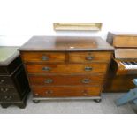 19TH CENTURY MAHOGANY CHEST OF 2 SHORT OVER 3 LONG DRAWERS ON BUN FEET 92 CM TALL