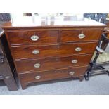 19TH CENTURY MAHOGANY CHEST OF 2 SHORT OVER 3 LONG DRAWERS ON BRACKET SUPPORTS 104CM TALL