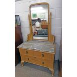 ARTS & CRAFTS STYLE DRESSING TABLE WITH SWING MIRROR & MARBLE TOP