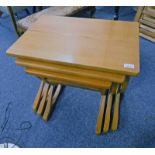 NEST OF 3 TEAK TABLES WITH X - FRAMED SUPPORTS BY NATHAN