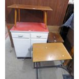 RED FORMICA TOPPED CABINET IN THE ART DECO STYLE OAK TABLE,