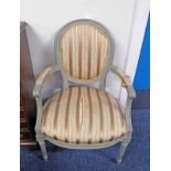CONTINENTAL PAINTED OPEN ARMCHAIR ON REEDED SUPPORTS