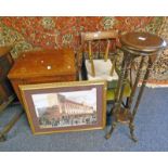 19TH CENTURY MAHOGANY OPEN ARMCHAIR HARDWOOD TORCHERE,