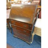 LATE 20TH CENTURY MAHOGANY BUREAU WITH 4 DRAWERS 101CM TALL