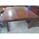 19TH CENTURY MAHOGANY EXTENDING DINING TABLE ON TURNED SUPPORTS 109CM LONG