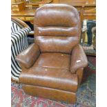 BROWN LEATHER RECLINING ARMCHAIR