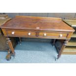 19TH CENTURY MAHOGANY SIDE TABLE WITH 2 DRAWERS & REEDED SUPPORTS