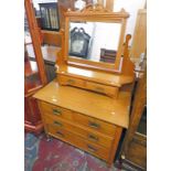 BEECH LATE 19TH CENTURY DRESSING TABLE WITH SWING MIRROR OVER 2 SMALL DRAWERS WITH 2 SHORT OVER 2