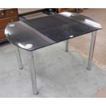 BLACK GLASS & CHROME TABLE & 3 DINING CHAIRS