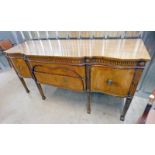EARLY 20TH CENTURY MAHOGANY SIDEBOARD WITH SHAPED FRONT & 2 CENTRALLY SET DRAWERS FLANKED BY 2