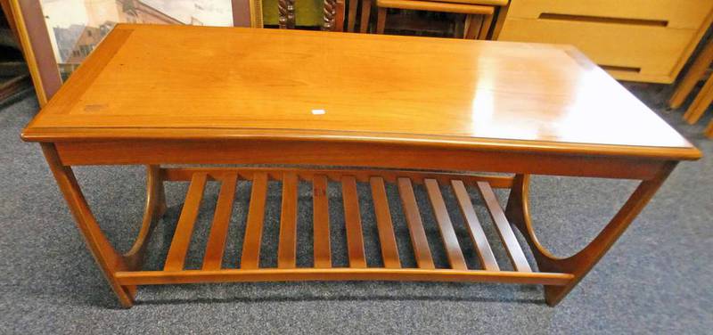 ARTS & CRAFTS STYLE TEAK TABLE WITH SHAPED ENDS.