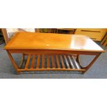ARTS & CRAFTS STYLE TEAK TABLE WITH SHAPED ENDS.