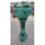 POTTERY FLOWER POT ON STAND,