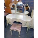 LATE 20TH CENTURY KIDNEY SHAPED DRESSING TABLE WITH 5 DRAWERS ON SHAPED SUPPORTS WITH STOOL