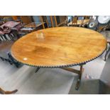 OVAL MAHOGANY TABLE WITH STUDDED DECORATION & FOLD OVER TOP ON BASE LENGTH 130 CMS