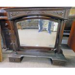LATE 19TH CENTURY OVERMANTLE MIRROR WITH DECORATIVE PILLAR & 2 DRAWERS