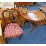 MAHOGANY HAND CHAIR ON CABRIOLE SUPPORTS AND 1/2 MOON TABLE