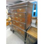 LATE 18TH CENTURY OAK CHEST ON STAND WITH 2 SHORT OVER 4 LONG DRAWERS ON SHAPED SUPPORTS,