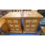 PAIR OF 21ST CENTURY 3 DRAWER BEDSIDE CHESTS WITH STONE INLAY Condition Report: Some