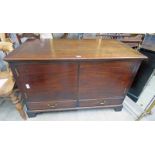 19TH CENTURY MAHOGANY COFFER WITH LIFT UP LID OVER 2 DOORS AND 2 DRAWERS BELOW,