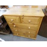 PINE CHEST OF 2 SHORT OVER 3 LONG DRAWERS ON BUN FEET 91CM TALL