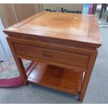 ORIENTAL HARDWOOD LAMP TABLE WITH DRAWER & UNDERSHELF