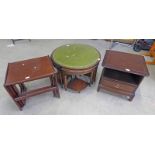 MAHOGANY NEST OF 3 TABLES, CIRCULAR MAHOGANY NEST OF TABLES WITH LEATHER TOP, WALNUT TABLE,
