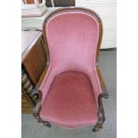 LATE 19TH CENTURY MAHOGANY FRAMED NURSING CHAIR ON CABRIOLE SUPPORTS