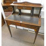 LATE 19TH CENTURY ROSEWOOD LADIES DESK WITH MIRROR & DRAWERED BACK & 2 DRAWERS ON SQUARE TAPERED