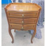 MAHOGANY CABINET WITH 3 DRAWERS ON SHAPED SUPPORTS