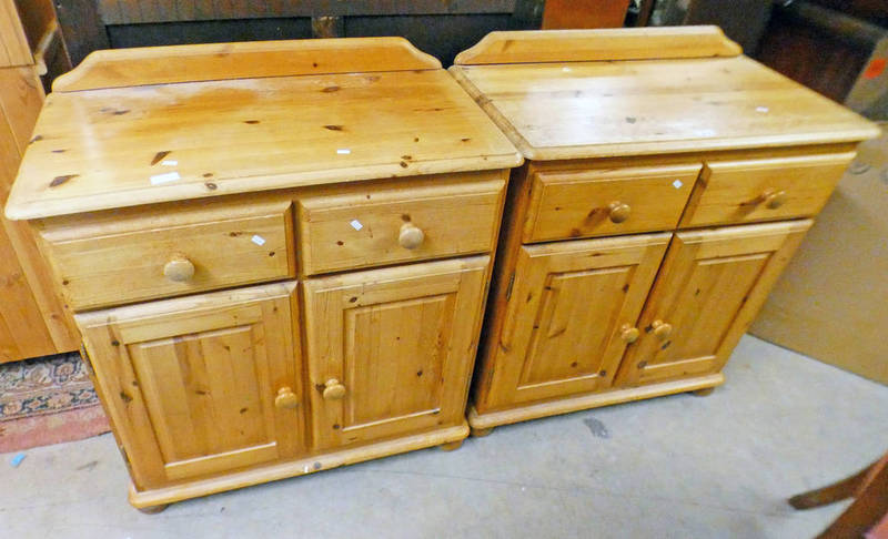 2 PINE CABINETS WITH 2 DRAWERS OVER 2 PANEL DOORS EACH 80 CMS LONG